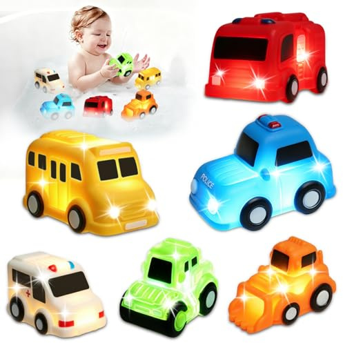 Juguetes Baño Bebe,6PCS Juguetes de Baño para Bebé, Auto LED Juguetes Bañera Niños, Juguetes de Natación del Flotante para Niños ,Juguetes Luminosos para Bañera, Piscina y Playa