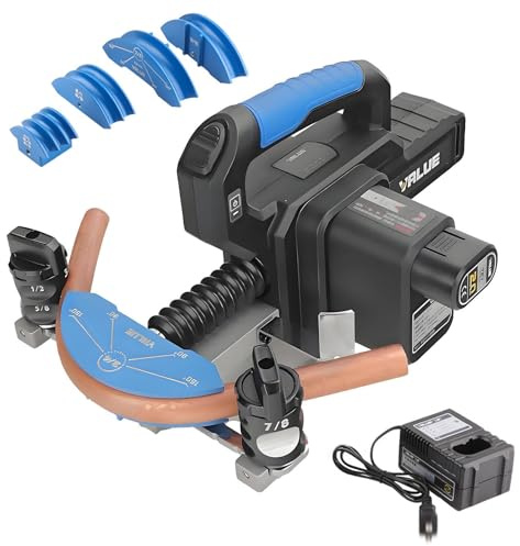 Kit piegatubi elettrico, piegatubi in rame ricaricabile con batteria al litio da 2,0 Ah, intervallo di piegatura da 1/4'' a 7/8'', piegatubi idraulico per riparazione HVAC e materiali duri