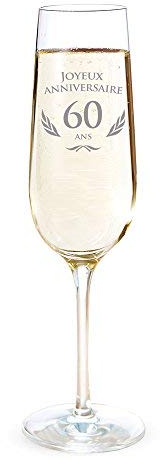 AMAVEL - Flûte de Champagne avec Gravure pour Les 60 Ans - Cadeau d'anniversaire pour Hommes et Femmes - Idée Cadeau pour Femmes - Verre à Champagne et vin Mousseux - Flûte de Champagne - Standard
