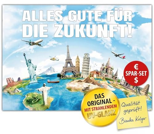 BREITENWERK A4 XXL Abschiedskarte WELTREISE mit Umschlag - Klappkarte für Kollegen zum Ruhestand Pension Jobwechsel Umzug Sabbatical Rente Karte