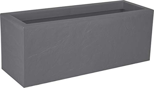 EDA - Balconnière Volcania'Up 25 L - Décor Imitation Pierre - Simple Paroi - Zone de Rétention d'eau - 59 x 19,5 x 22,8 cm - Gris Galet