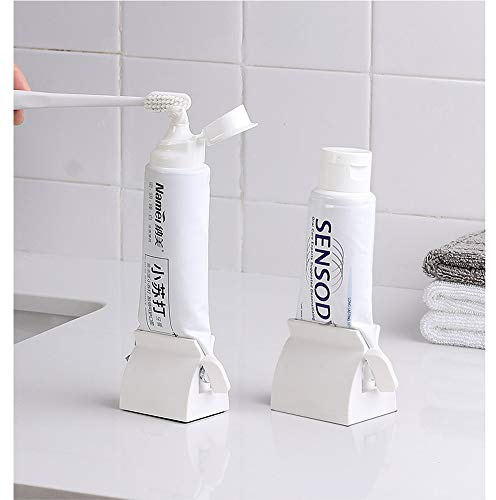 Toothpaste Roller Squeezer Set of 2 Rolling Tube Toothpaste Holder Stand Bathroom Organizer (White) (2Pack-White)