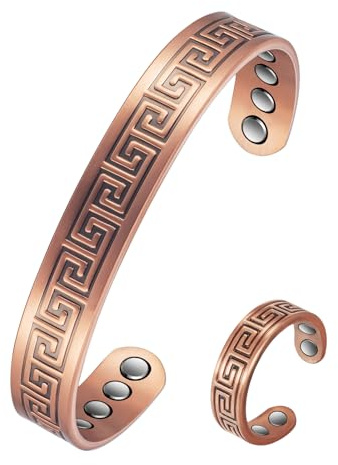 Bracelet magnétique vintage en cuivre pur de 19,1 cm pour homme et femme (ensemble cuivre)