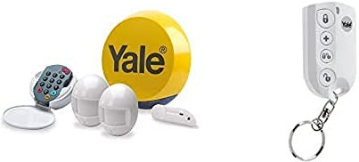 Yale YES-ALARMKIT Essentials Alarm Kit, Battery Powered, 5 Piece Kit, Self Monitored, Keypad No Monitoring Fee & EF-KF Easy Fit Alarm Remote Keyfob, White, Accessory for SR & EF Alarms