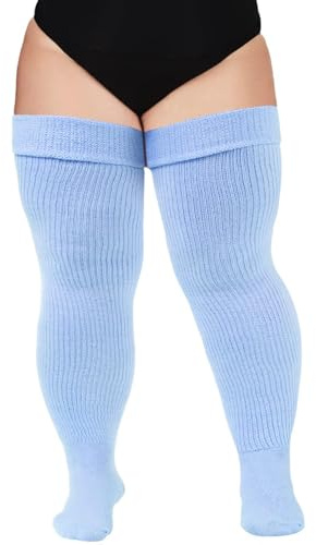 Moon Wood Plus Size Womens Thigh High Socks for Thick Thighs- Extra Long Thick Over the Knee Stockings- Leg Warmers Socks