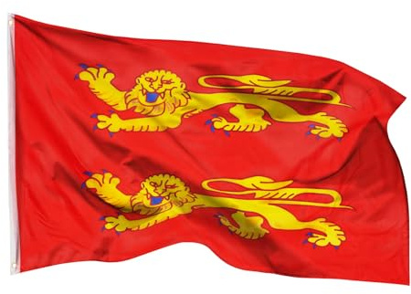 PHENO FLAGS Drapeau Normandie 90x150cm – normand - résistant aux intempéries, avec œillets en laiton, 100% polyester, coutures doubles robustes et couleurs éclatantes – pour les passionnés de drapeaux