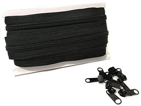Cerniera continua in nylon da 4 metri + 10 cursori in metallo 8#, cerniera per cucire, cerniera per cucire, cerniera per metri, (4 metri, nero3)