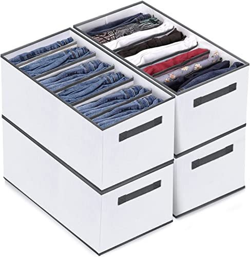 Spetime 6 Stück Organizer Kleiderschrank Boxen Ordnungssystem Hosen Kleiderschrank Faltbar Stapelbare Schubladeneinsätze für Kleiderschränke Jeans Hemden Kleidung, 36 x 24 x 20 cm | 7 fächer | Grau