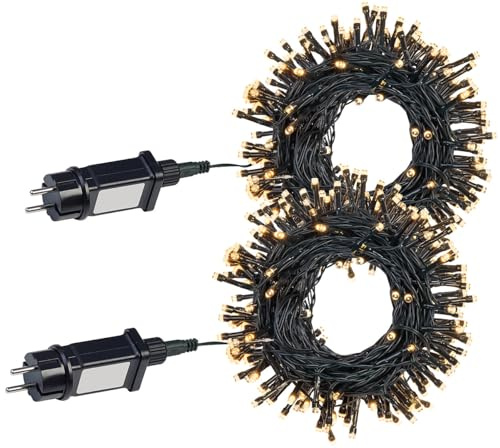 Lunartec Halloween Lichterketten: 2er-Set WLAN-Lichterketten, je 320 warmweiße LEDs, 8 Modi, App, je 32m (LED Lichterkette 220 Volt, Baumkerzen-Ketten, Baum)