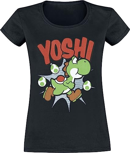 Super Mario Yoshi Frauen T-Shirt schwarz XL 100% Baumwolle Fan-Merch, Gaming, Yoshi