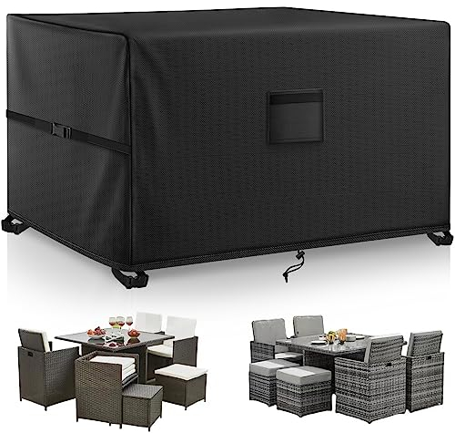 Kovshuiwe 150x150x74cm Coperture per mobili da giardino, copertura impermeabile per tavoli da patio, in tessuto Oxford 420D, antivento, anti-UV, per patio, esterni