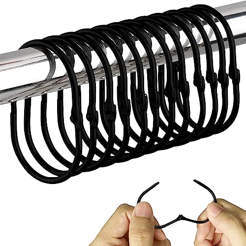 12 Ganchos para Cortina de Ducha, Anillos Colgantes de Cortina de Ducha de Metal antioxidante, Ganchos de Cortina ovalados, Accesorios para Cortinas de Ducha, para Cortinas de Ducha, Cortinas (Negro)