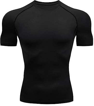 Camiseta Compresión para Hombre Camiseta Deportiva de Manga Corta Camiseta de Gimnasia de Secado Rápido Apretado Compresión Capa Base Manga Corta Camiseta Culturismo Tops para Fitness Correr Gym A XS