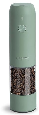 TLYSXPRO Molinillo de pimienta eléctrico, recargable por USB, molinillo automático de sal y pimienta, con ajuste de grosor, luz LED, recargable, accesorio de cocina (1 unidad, Sage)