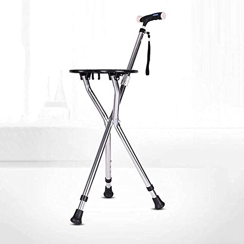 Klappbarer Gehstock-Sitz-Kombi, 400 lbs Kapazität, tragbarer Gehstock-Hocker, praktischer, klappbarer Krückstuhl-Sitz, 3 Beine, höhenverstellbar, robuster, dicker Aluminium-Gehstock, hoch, Unisex, für