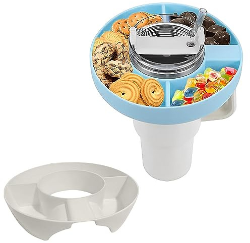Ninyoon Ciotola Snack per Stanley Cup Bicchiere da 40 oz con Manico, Vassoio ad Anello per Snack Materiale Sicuro per Alimenti Piatti per Snack Lavabili in Lavastoviglie (Bianco, Plastica)