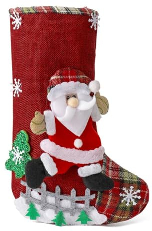 Weihnachtsstrumpf Weihnachtssocken Nikolausstiefel zum Befüllen Groß Weihnachtsstrumpfe,Weihnachtsgeschenktasche Nikolausstrumpf Hängende Strümpfe für auf Kamin Weihnachtsdeko,Weihnachtsmann20x30cm