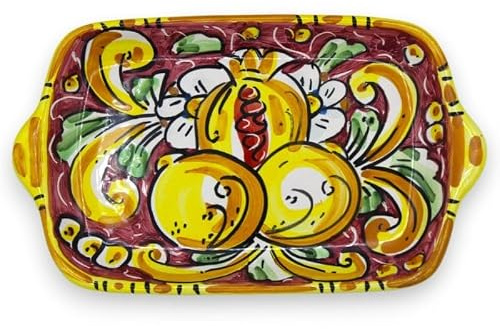 SICILIA BEDDA CAPACI Piccolo Vassoio in Ceramica di Caltagirone - 20 x 11cm ca. (1Unità) con 3 opzioni Colore, Decoro Casuale - Bordeaux