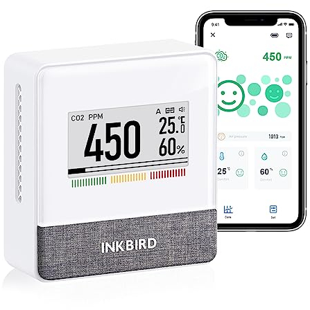 INKBIRD Rilevatore CO2 Bluetooth,IAM-T1 Misuratore di Anidride Carbonica con Temperatura e Umidità,E-Ink Display & Lunga Durata della Batteria,APP Controllo,Mini CO2 Detector per Casa, Ufficio