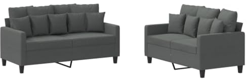 vidaXL Sofagarnitur 2-TLG., Sessel Couch mit Kissen, Sofa Wohnzimmersofa mit Armlehnen, Couchgarnitur Designsofa Sitzmöbel Polstermöbel, Dunkelgrau Stoff