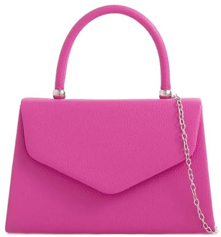 Sac à main en cuir synthétique uni avec poignée sur le dessus pour mariage, soirée, rose fuchsia, medium