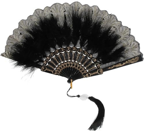AOKWAWALIY Federfächer Spitzenfächer viktorianischer Handfächer Frauen-Party-Fan Lüfter Vintage-Dekor dekorativer Fächer Dame-Fan Lolita Maske Requisiten Damen Lupine Metall