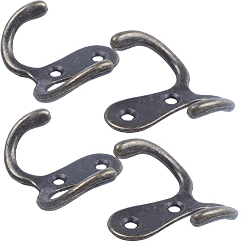Oikabio 4 x Schraubhaken Retro Metall Doppelhaken Metall Wandhalterung Kleiderbügel Mantel Bronze für Hüte
