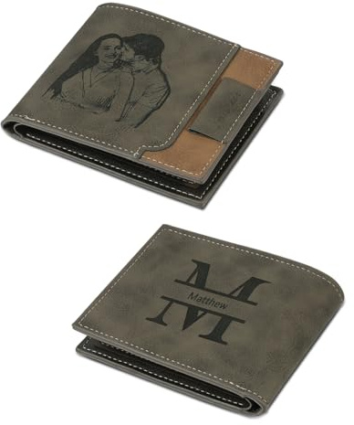 kaululu Personalisierte Geldbörse Herren mit Foto Portmonee mit Gravur Namen Herren-Portemonnaie mit Reißverschluss Karten-Ausweis-Geldhalter für Vater Ehemann Personalisiertes Geschenk für Männer
