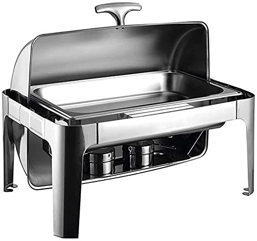 DLAZUM 9L Deluxe Dish Edelstahl Rolltop-Speisewärmer-Set in voller Größe mit Lebensmittelpfanne, Wasserpfanne und Brennstoffhaltern für Hochzeitsfeiern, Silber