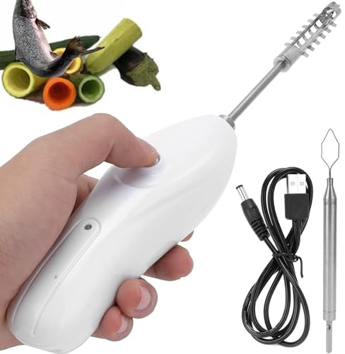 Electric Fruit Corers, Portable Vegetable Corer Cordless Zucchini Corer with 2 Cutter Heads, 10W Electric Scraping Scale Machine Scale Scraper, Stainless Steel Rechargeable Fruit Digging Corer