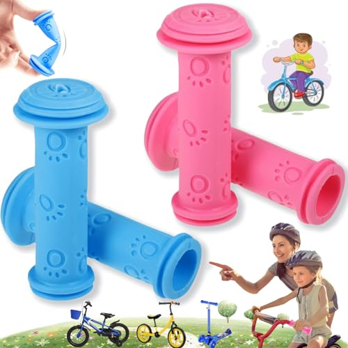 Weploda 2 Paia 22mm Manopole Gomma Antiscivolo Bambino, Maniglie per Biciclette Bambini, Gomma Manopole Bicicletta Bambini, Coprimanubrio per Bambini, per Balance Bikes, Bici per Bambini (Rosa Blu)