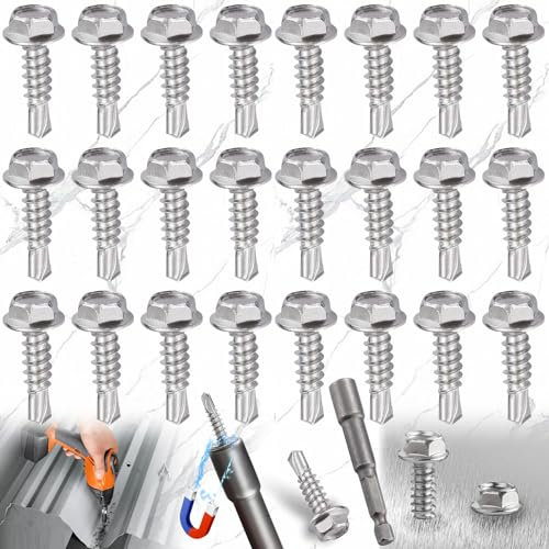 121 Pièces Vis à Métaux à Tête Hexagonale M4,2 x 16 mm Vis Autotaraudeuse Inox Vis Autoforeuse Metal Vis à Bois Autotaraudeuses en Acier Inoxydable pour l'industrie, l'acier, le bois