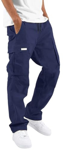 Pantaloni Uomo Eleganti,Pantaloni cargo in tessuto standard da uomo Four Seasons Street per il tempo libero sportivo multitasca per la bocca del piede corda in vita con lacci patchwork nastro Pantalon