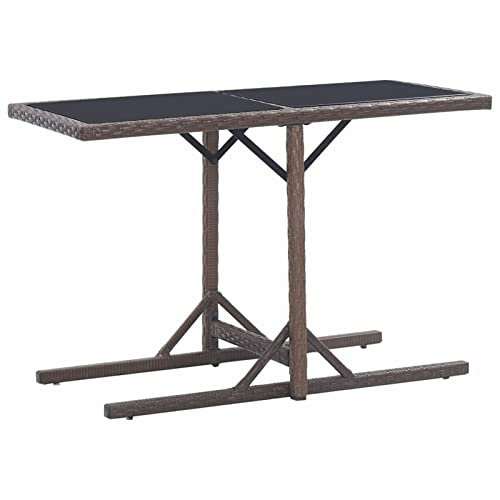 Homgoday Gartentisch Terrassentisch Balkontisch Couchtisch Gartenmöbel Tisch Esstisch Esszimmertisch Outdoor Tisch Garten Tisch Braun 110×53×72 cm Glas und Poly Rattan