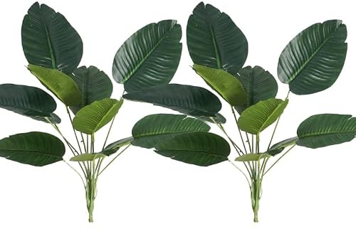Shirfloral Lot de 2 oiseaux de paradis artificiels de 43,2 cm - Feuilles tropicales artificielles Strelitzia - 12 feuilles de bananier pour plantes en pot - Décoration d'extérieur UV pour jardin,