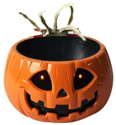 Folpus Bol à Bonbons Citrouille d'halloween avec Squelette Mobile, Porte-Bonbons Citrouille animé, Cadeau pour la Maison, décoration de fête de Vacances