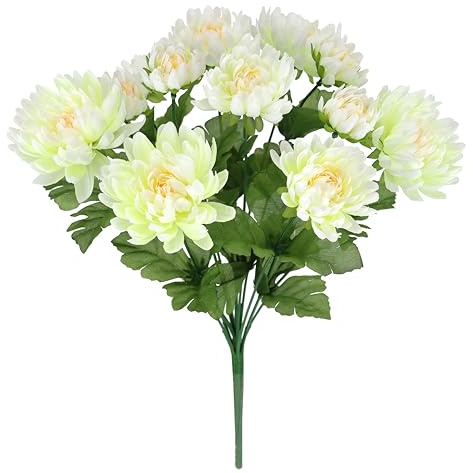 Künstlicher Chrysanthemen Strauß 35 cm Kunstblumenstrauß Chrysantheme Herbstblumen Herbstdeko Seidenblume Kunstblumen Dekoblumen Bouquet Mittelstück Blumenstrauß Hochzeit Haus Tischdeko, Creme