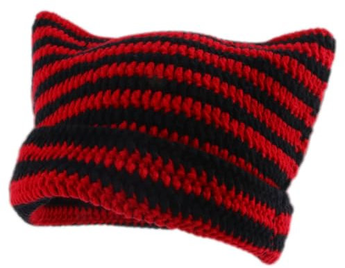 Katze Ohr Beanie Winter Katzenohren Hüte Gestreifte Häkeln Katzenmütze Y2k Strickmütze Trendy Women Cat Beanies Y2k Zubehör Women Girls Boys
