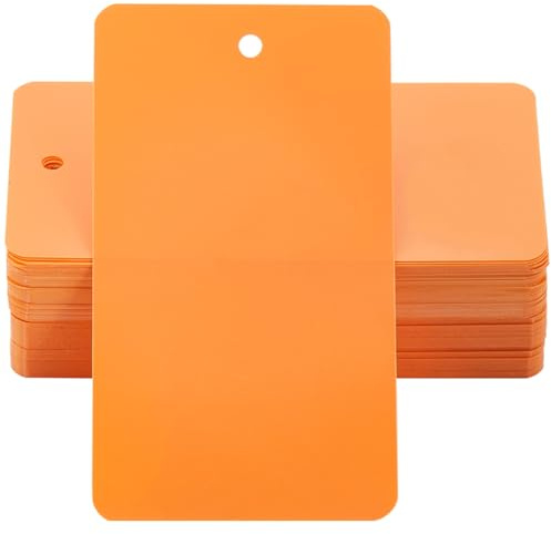 SOFPLATE 100 pz Etichette Impermeabili Arancioni Etichette di Plastica Vuote Etichette di Etichettatura Rettangolari Da 5 x 9cm Spedizione Identificazione Appesa Nome Occhiello Fili Etichette per Iden