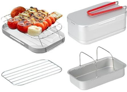 de metal – Juego de fiambreras para cocinar al vapor con fiambreras multifuncionales de aluminio, de aluminio | Con una con asa plisada