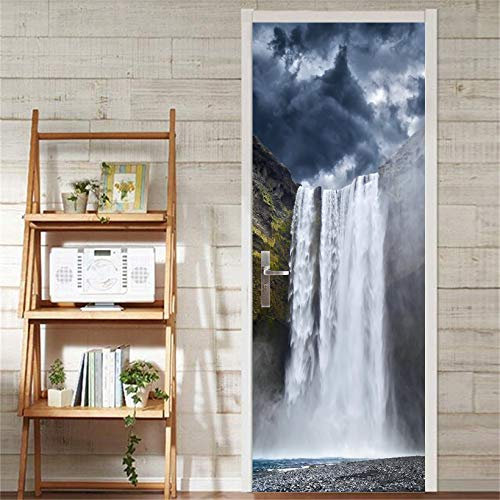 3d Türtapete Selbstklebend Wuyun Wasserfall Landschaft Türposter Fototapete, Schlafzimmer Wohnzimmertür Aufzug Tür Aufkleber B90 x H200cm
