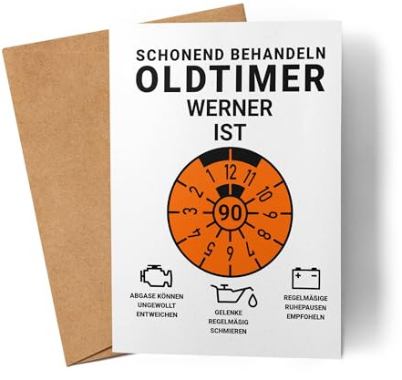 Kiddle-Design Personalisierte Geburtstagskarte 90. Geburtstag, Schonend behandeln Oldtimer ist 90, 90ter Geburtstag Lustiges Geldgeschenk Frau Mann, Karte Geburtstag