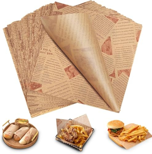 Heanvmyss Papier Emballage Alimentaire,100 Feuilles de Cuisson Résistant a la Graisse,Anti-Graisse Fromage Wrap Papier Sulfurisé pour Sandwich Burger Frites Pain(20x30cm)