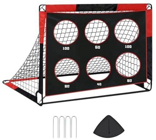 GROOFOO 2-in-1 Faltbares Fußballtor 150×120×120 cm | Stabiles Trainings-Fussballtor mit 6 Zielscheiben, Robustes Outdoor Tor mit 4 Heringen für Garten, Park & Strand (Orange Rot)