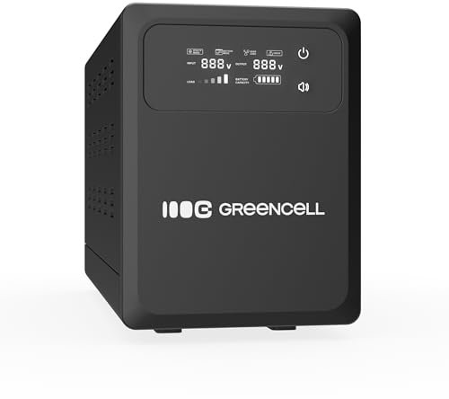 Green Cell SAI 1500 VA 1000 W PowerCore, Fuente de alimentación de Emergencia con Pantalla LCD, AVR UPS con Onda sinusoidal Pura, conexión de batería Externa, protección contra sobretensión