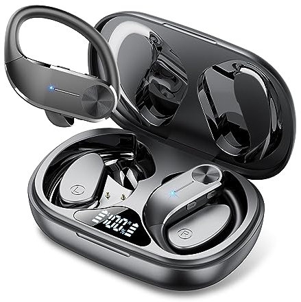 Auriculares Inalámbricos Deportivos, 2025 Nuevo Auriculares Bluetooth 5.3 con HD Mic HiFi Estéreo, 68H Reproducción con Cancelacion Ruido ENC, Pantalla LED, IPX8 Impermeable Cascos para Running
