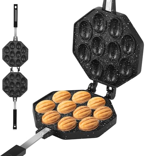 Walnut Cookie Mold Maker 10 Hole Oreshki Mold Maker Safe Cake Nut Modes Aluminum Alloy Walnut Cookie Makers with Detachable Handle Versatile Metal Nuts Cookies Makers Oreshki Nuts Molds for Kitchen