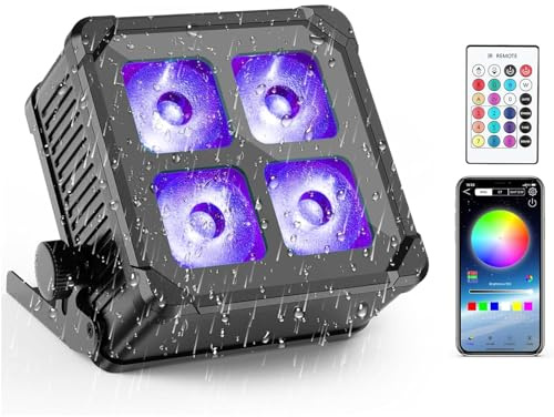 Oloaxolx 40W IP65 wasserdichtes LED Par Akku RGBWA+UV Bühnenlicht kabelloses wiederaufladbares mit Remote/App/DMX512-Steuerung Outdoor Uplight für Hochzeiten, Konzerte, Hausdekoration, Halloween