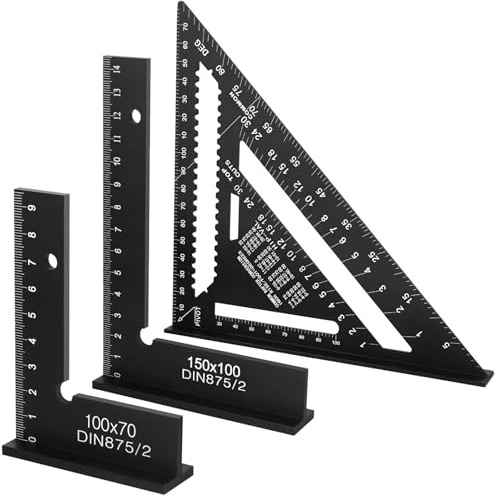 3 Pcs Set Square, Speed Square, Carpenters Square, 90 Degree Right Angle Ruler 100x70mm and 150x100mm and 18cm Triangular Ruler, Combination Square Tool for DIY, Homework, Woodwork