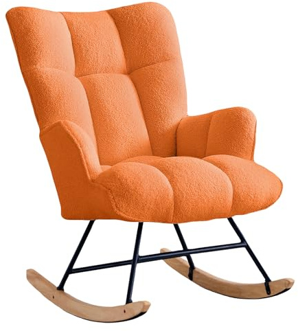 XH.Easy Go Schaukelstuhl Stillsessel Schaukelsessel mit Armlehnen Gepolsterter Stillstuhl Relaxsessel für Wohnzimmer Schlafzimmer Babyzimmer, Bis 136 kg Belastbar, Orange